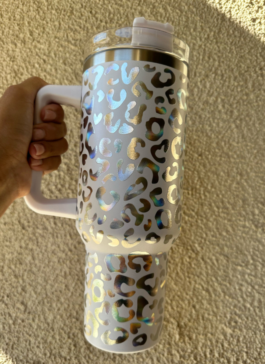 40oz stainless steel holographic leopard tumbler