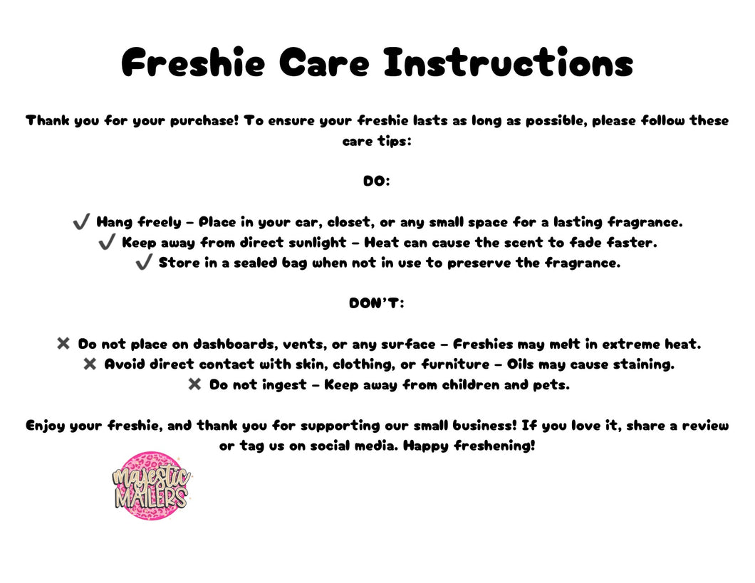 4x6 freshie care Packaging stickers set of 100