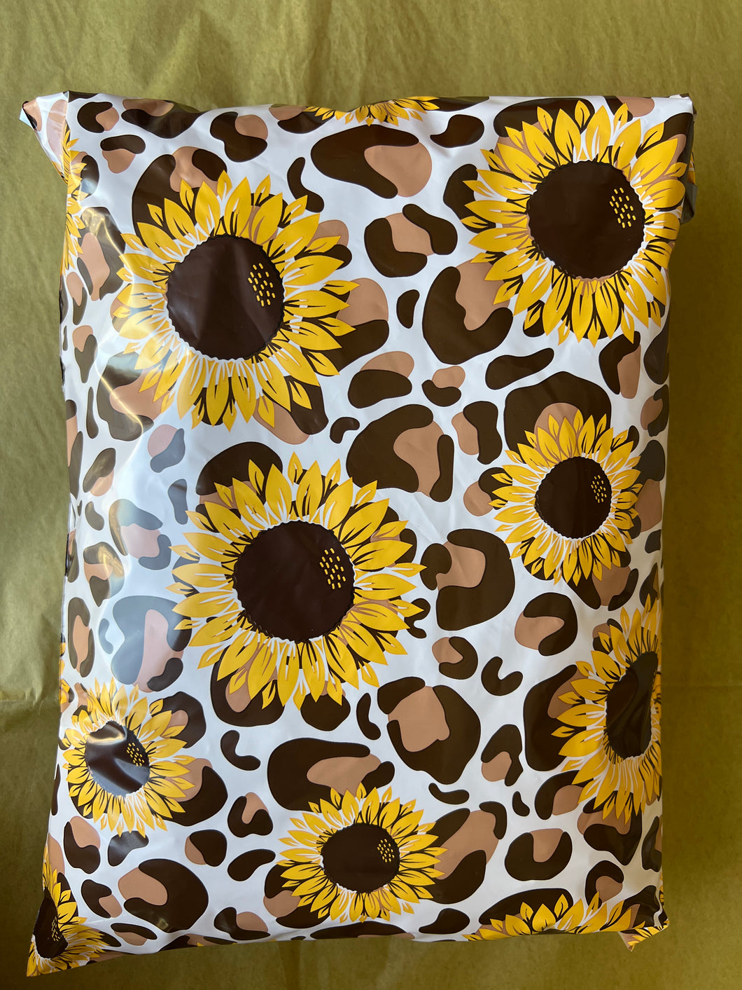 10x13 sunflower leopard poly mailers